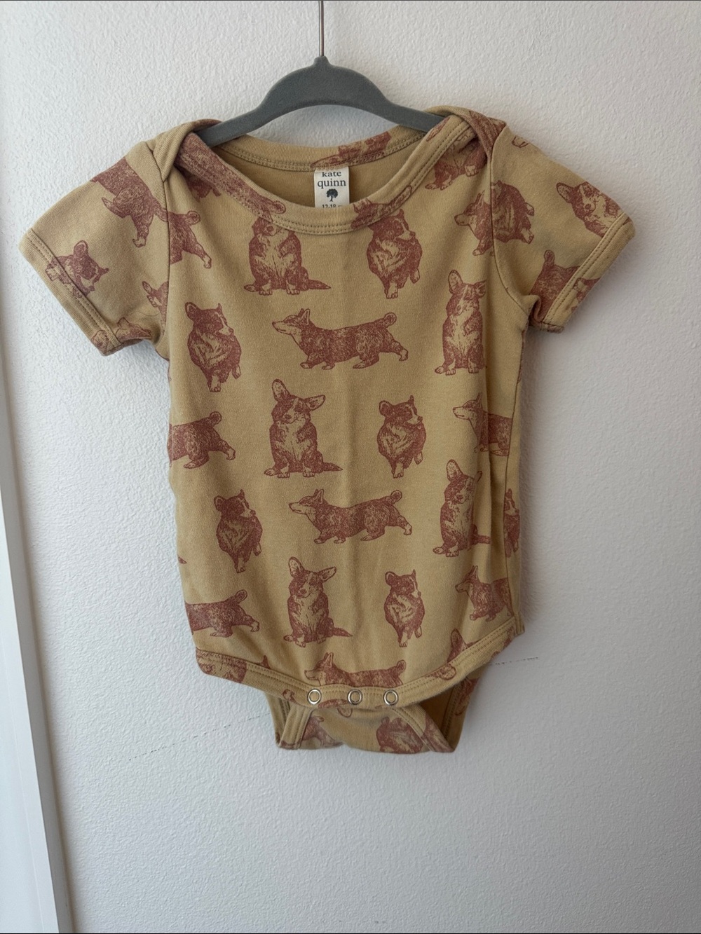 • kate Quinn • Tan Corgi Print Baby Onesie 12-18 months